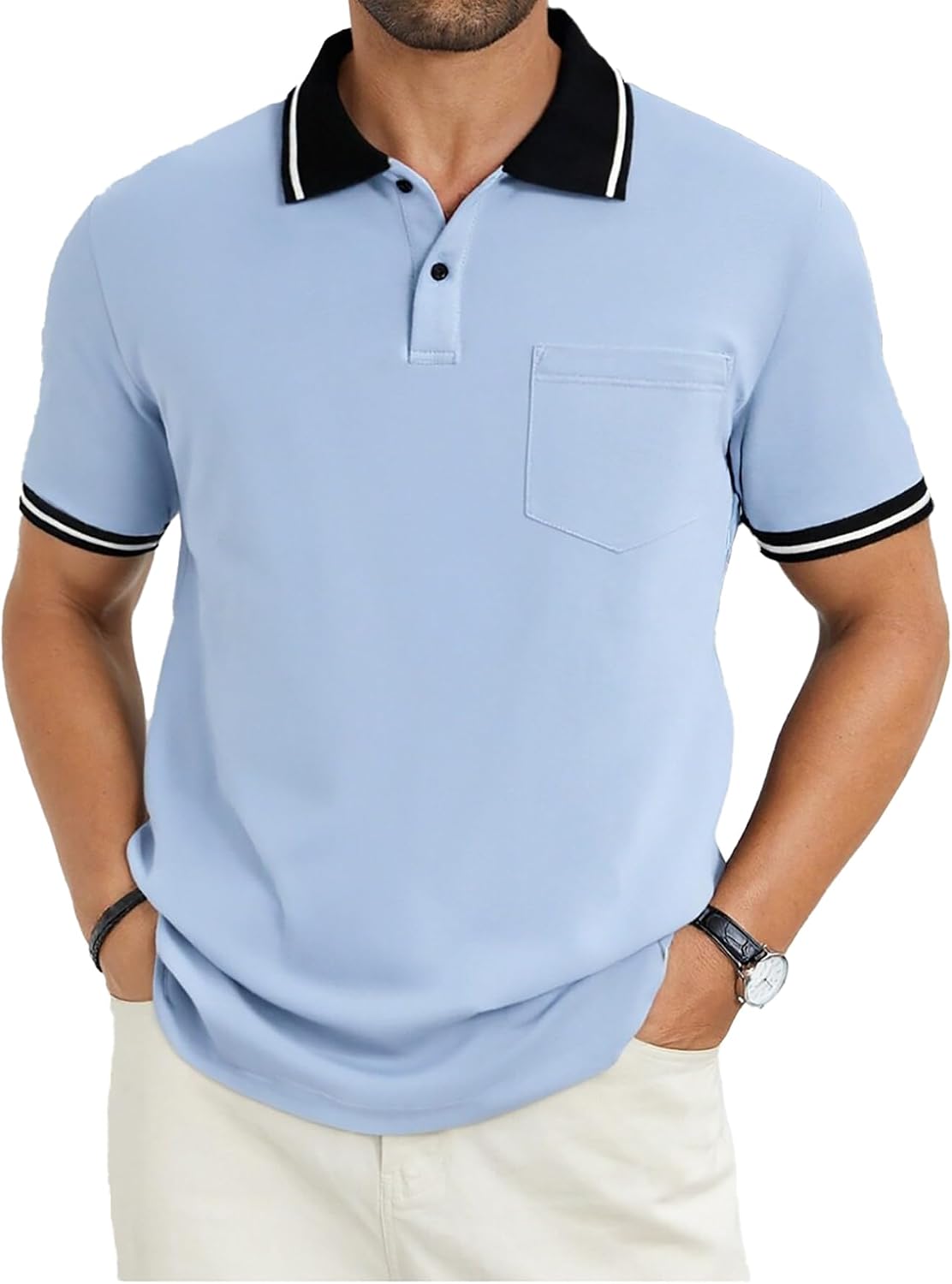Men's Grey Polo Shirt, Short Sleeve, Collared, with Pocket - Image 9