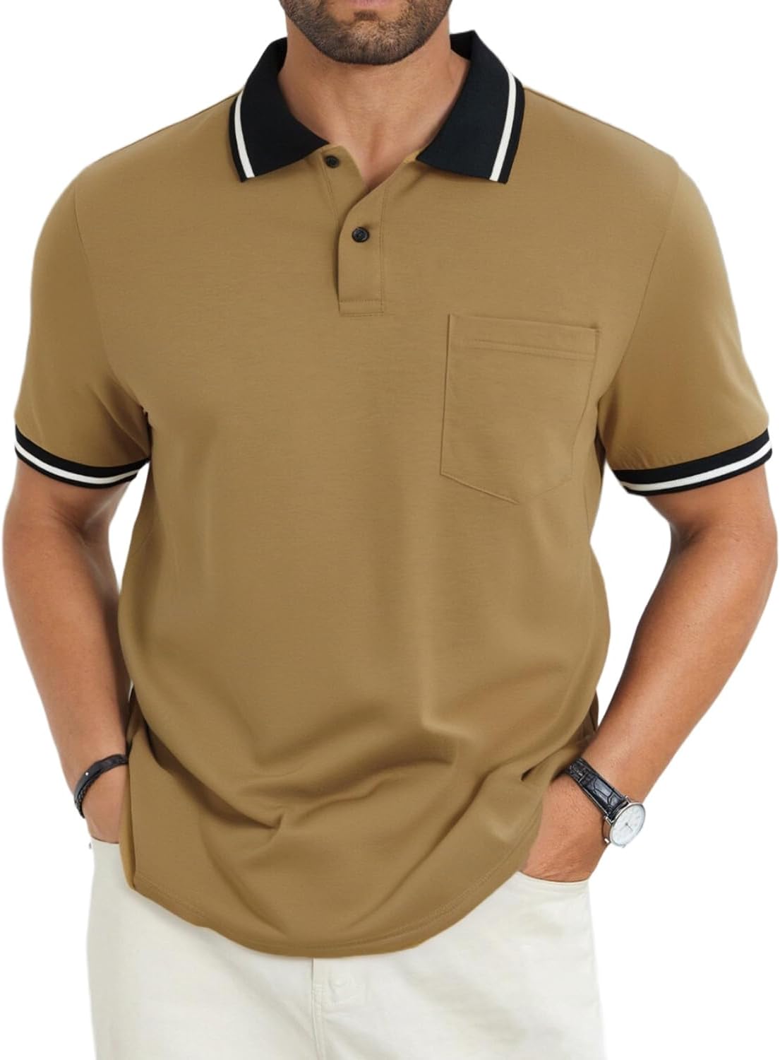 Men's Grey Polo Shirt, Short Sleeve, Collared, with Pocket - Image 14