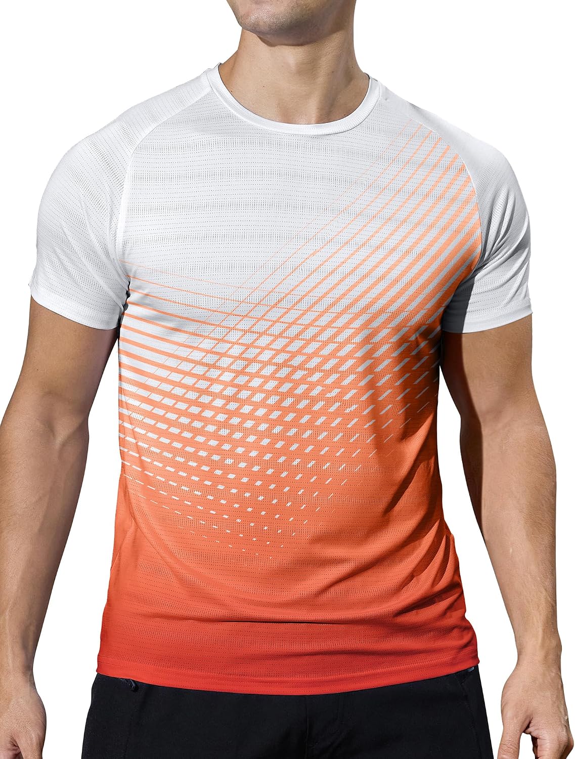 Men's Gradient Pattern T-Shirt, Short Sleeve Performance Top - Image 8