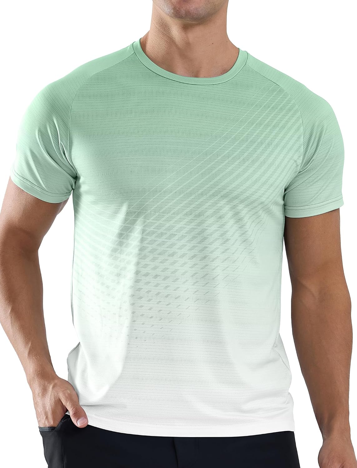 Men's Gradient Pattern T-Shirt, Short Sleeve Performance Top - Image 12