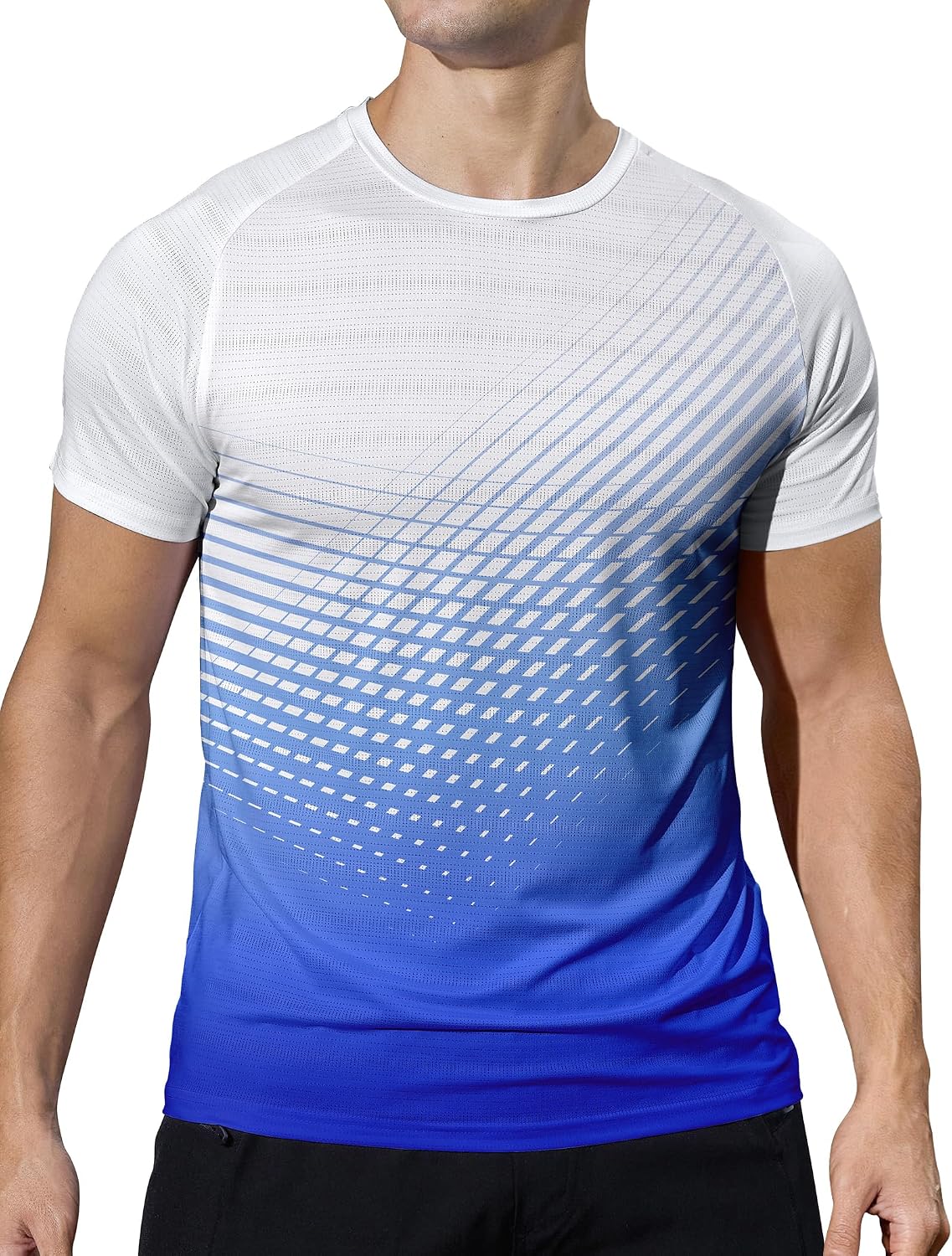 Men's Gradient Pattern T-Shirt, Short Sleeve Performance Top - Image 11