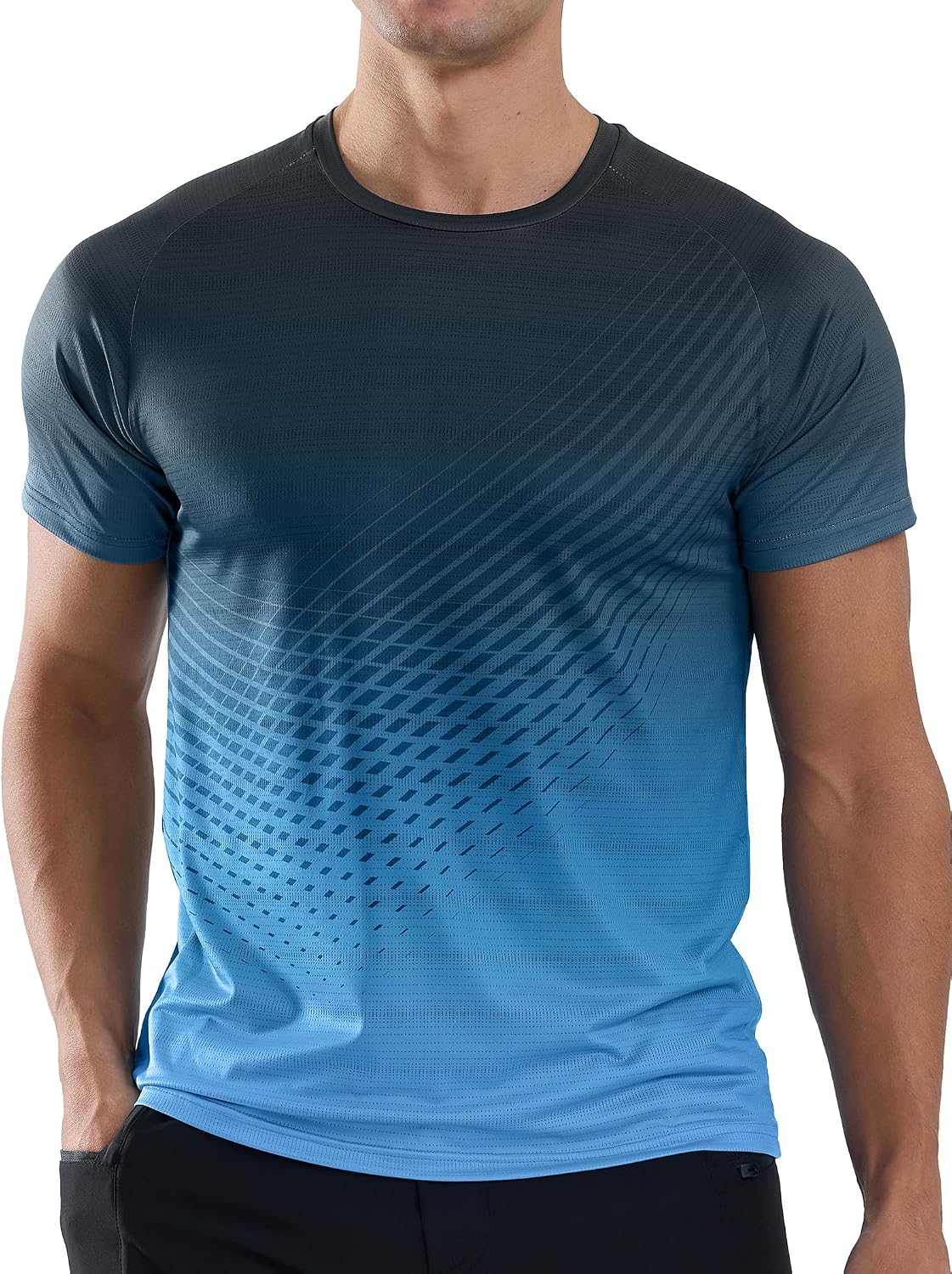 Men's Gradient Pattern T-Shirt, Short Sleeve Performance Top