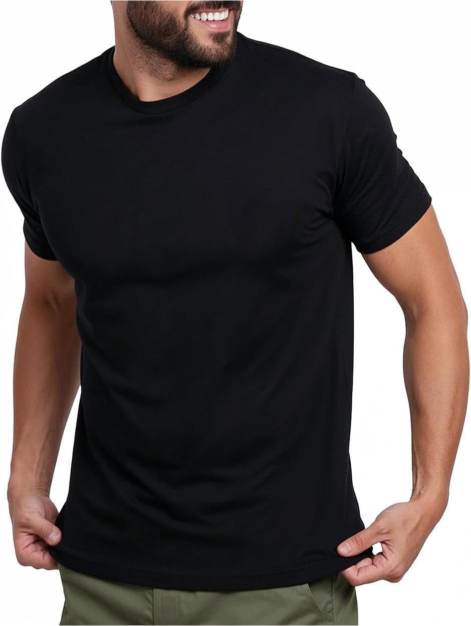 Men's Soft Cotton Blend Crew Neck T-Shirt, Black - Image 18