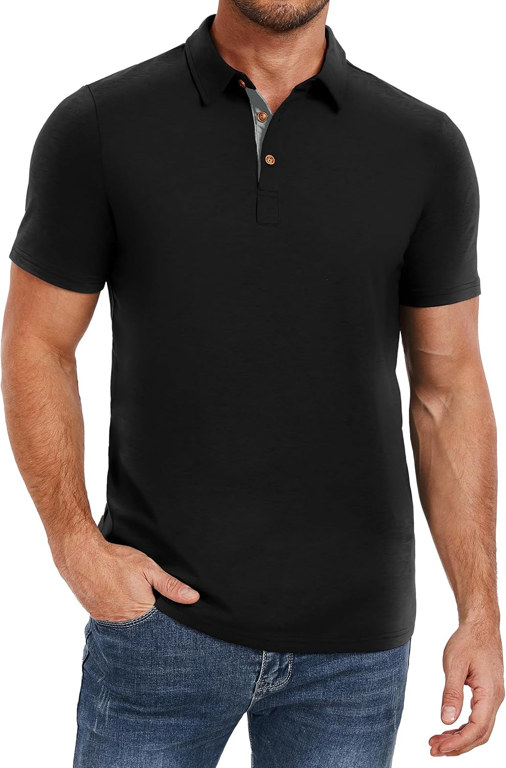 Men's Heather Blue Short Sleeve Polo Shirt, Cotton Blend - Image 20