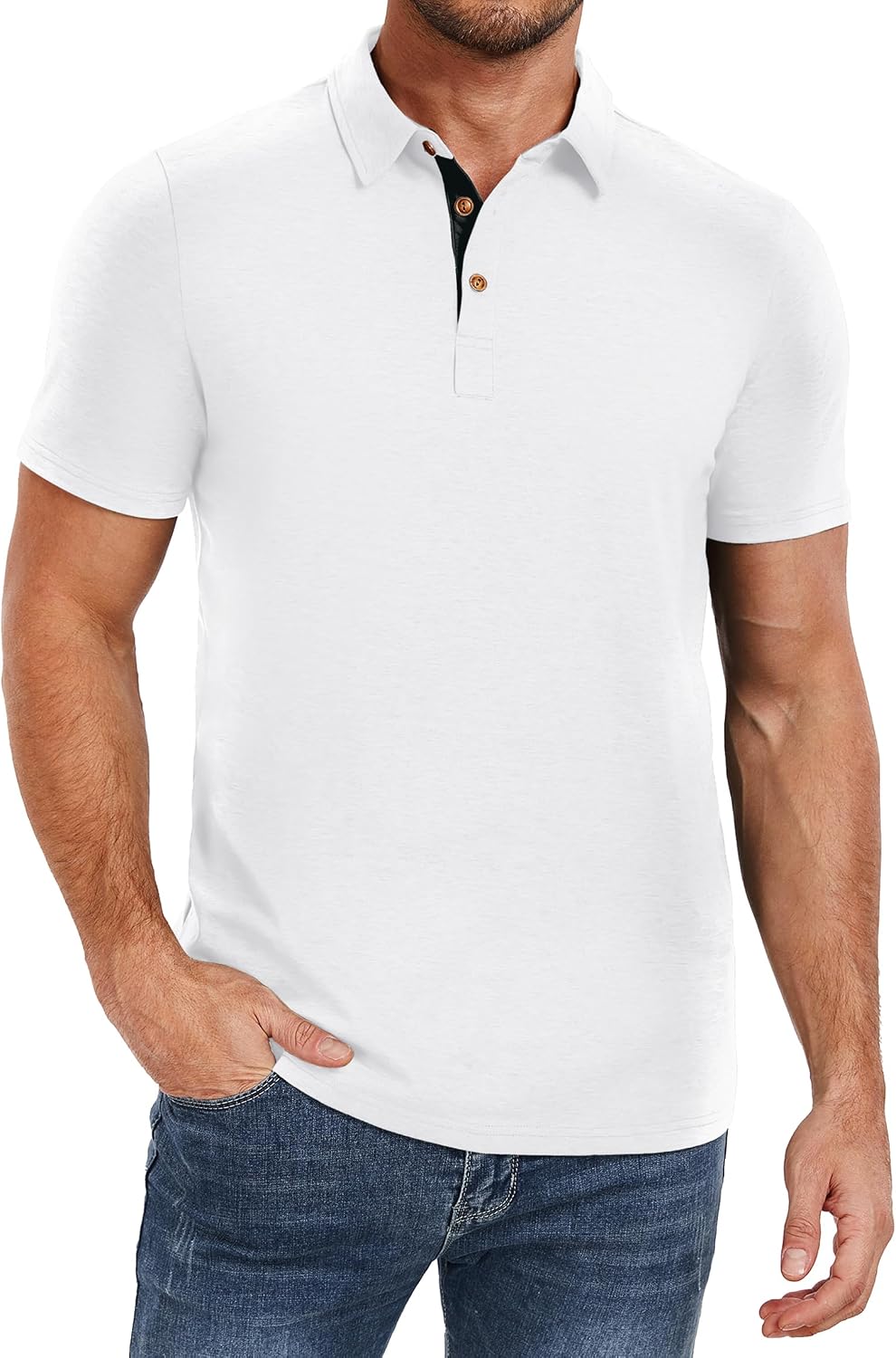 Men's Heather Blue Short Sleeve Polo Shirt, Cotton Blend - Image 14
