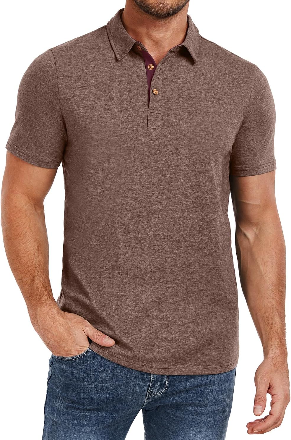 Men's Heather Blue Short Sleeve Polo Shirt, Cotton Blend - Image 13
