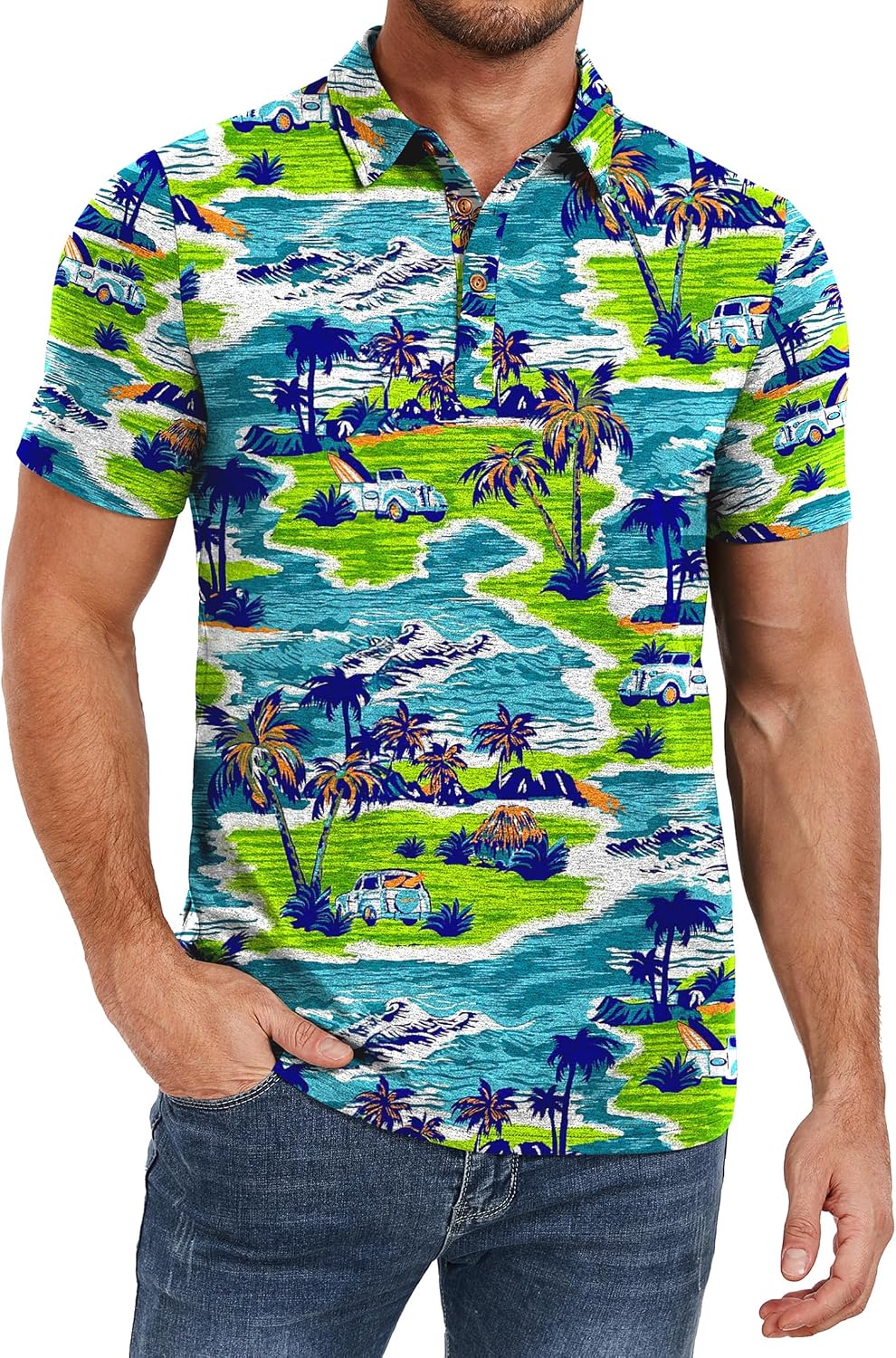 Men's Heather Blue Short Sleeve Polo Shirt, Cotton Blend - Image 22