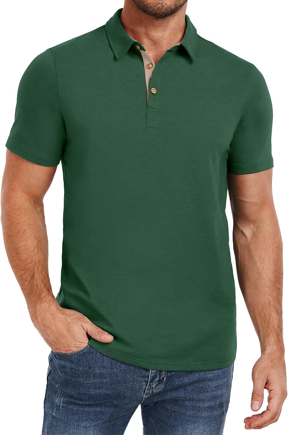 Men's Heather Blue Short Sleeve Polo Shirt, Cotton Blend - Image 21