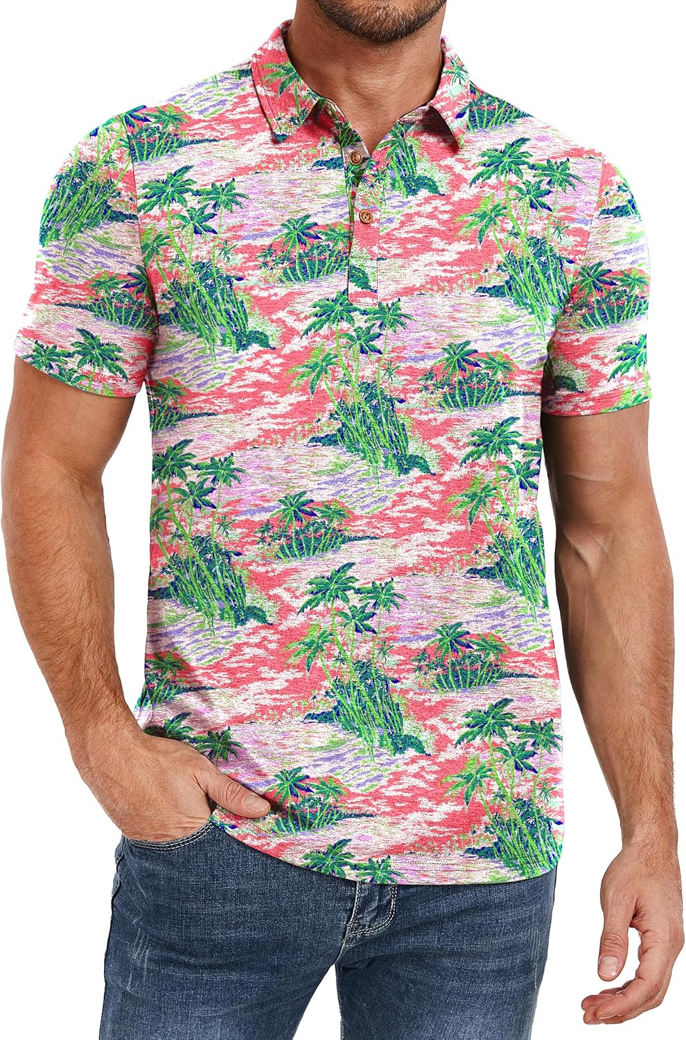Men's Heather Blue Short Sleeve Polo Shirt, Cotton Blend - Image 16