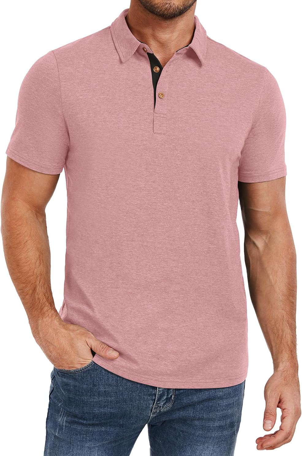 Men's Heather Blue Short Sleeve Polo Shirt, Cotton Blend - Image 17