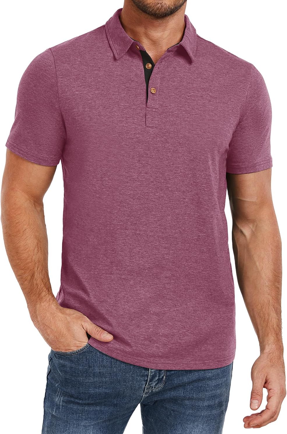 Men's Heather Blue Short Sleeve Polo Shirt, Cotton Blend - Image 15