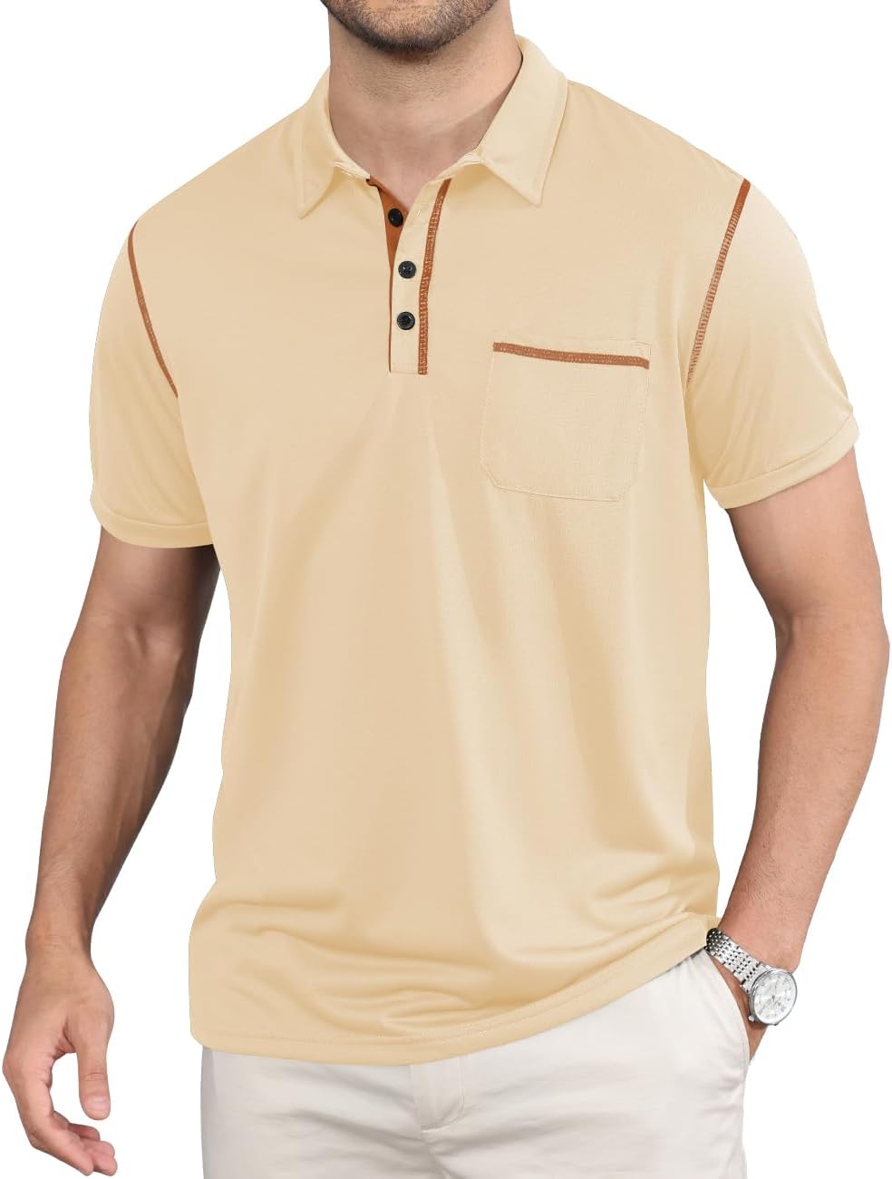 Men's Collared Short Sleeve Top with Chest Pocket - Image 14