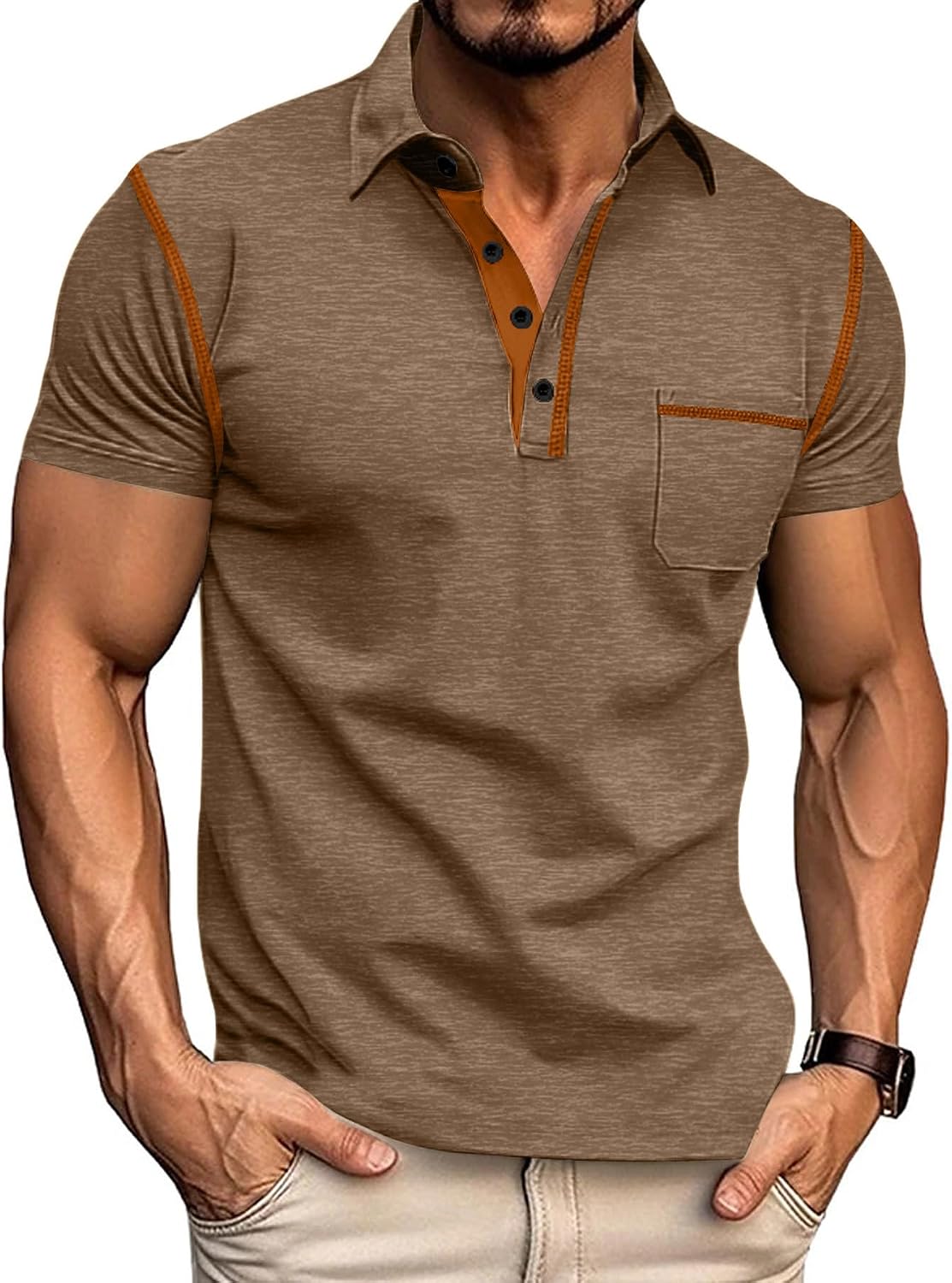 Men's Collared Short Sleeve Top with Chest Pocket - Image 13