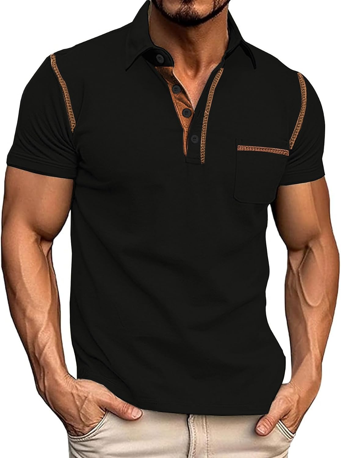 Men's Collared Short Sleeve Top with Chest Pocket - Image 11