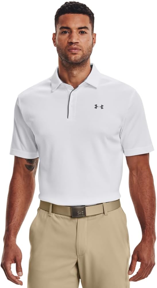 Men's White Short Sleeve Performance Polo Shirt, Polyester