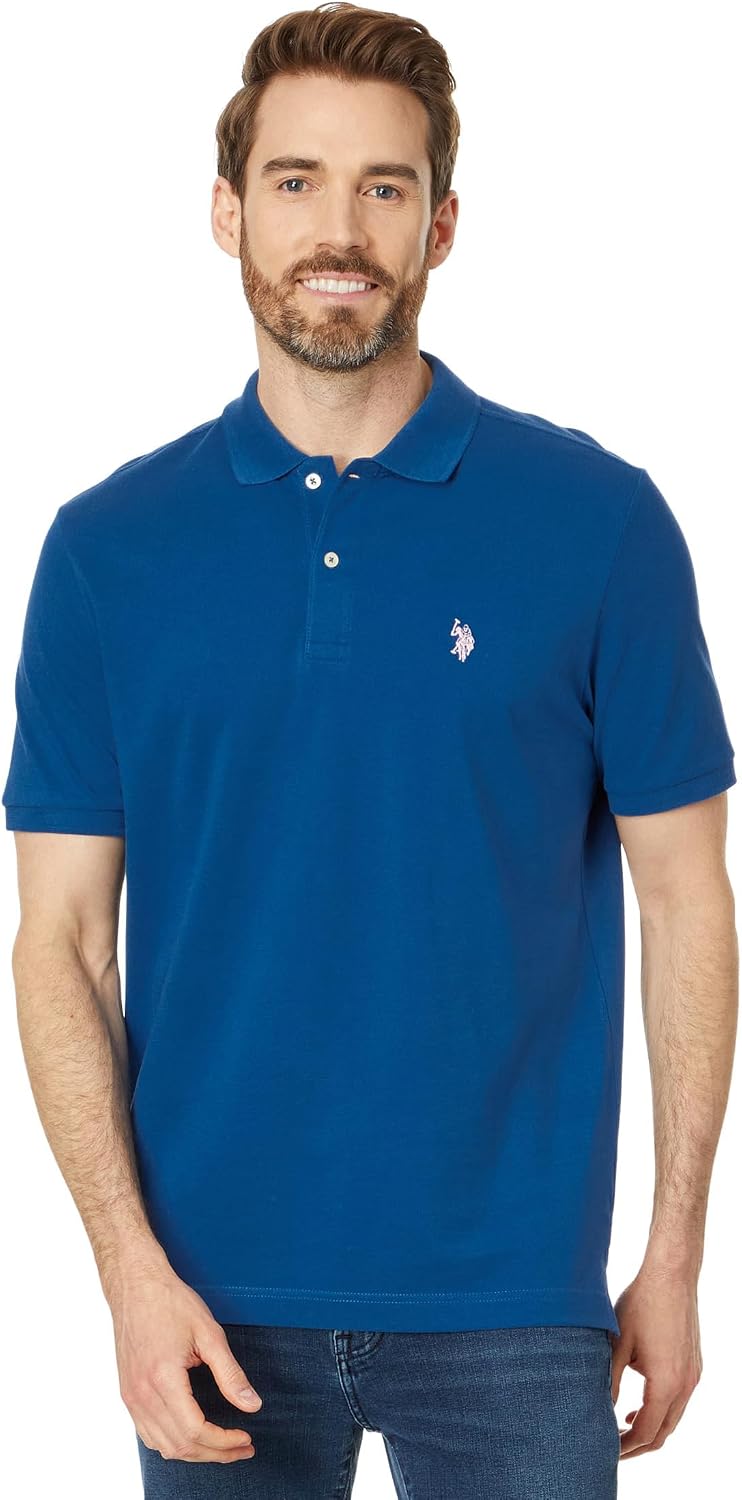Men's Classic Pique Polo Shirt with Two Buttons, Black - Image 74