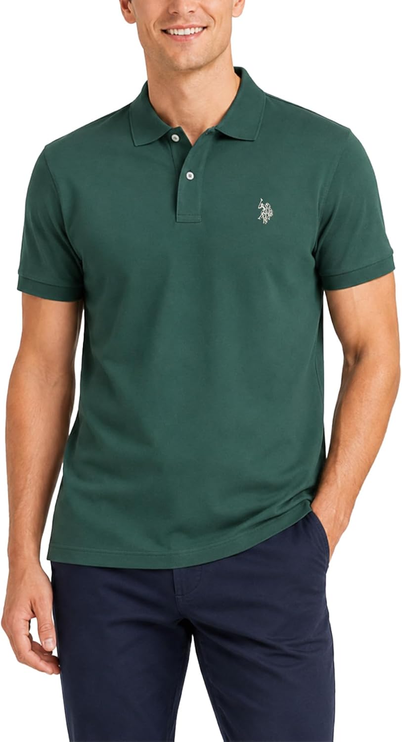 Men's Classic Pique Polo Shirt with Two Buttons, Black - Image 52