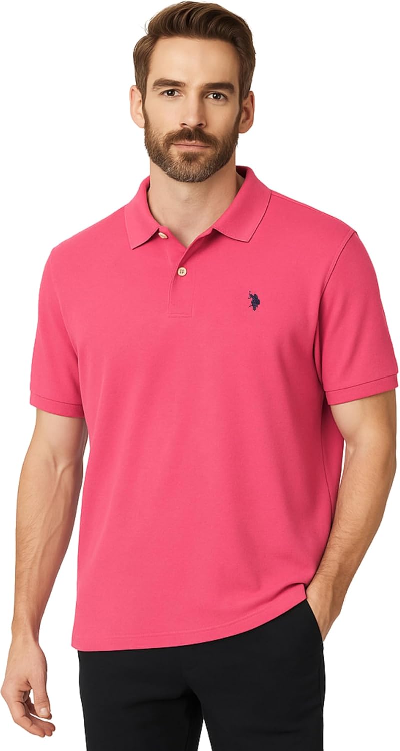 Men's Classic Pique Polo Shirt with Two Buttons, Black - Image 89