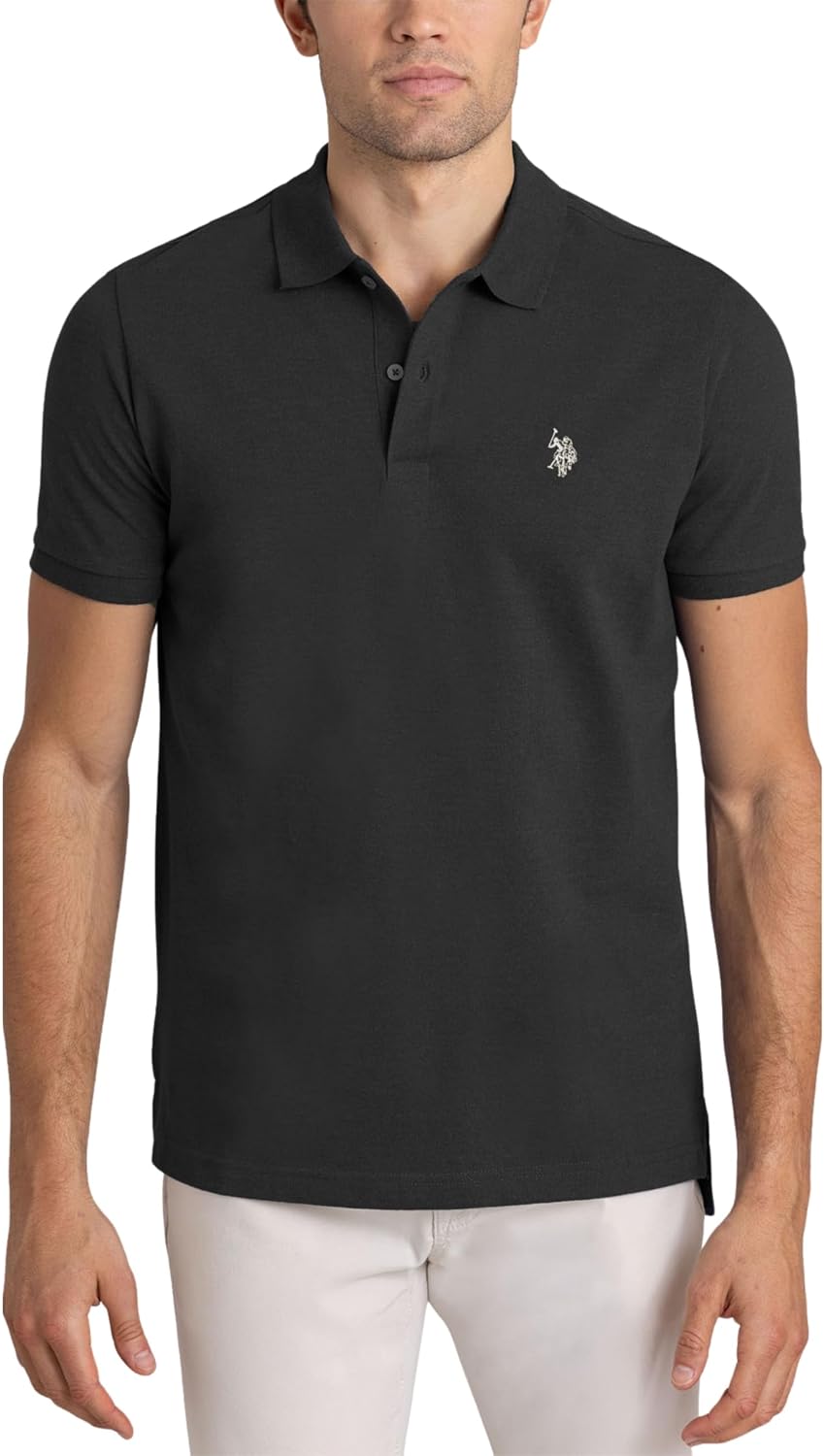 Men's Classic Pique Polo Shirt with Two Buttons, Black - Image 17