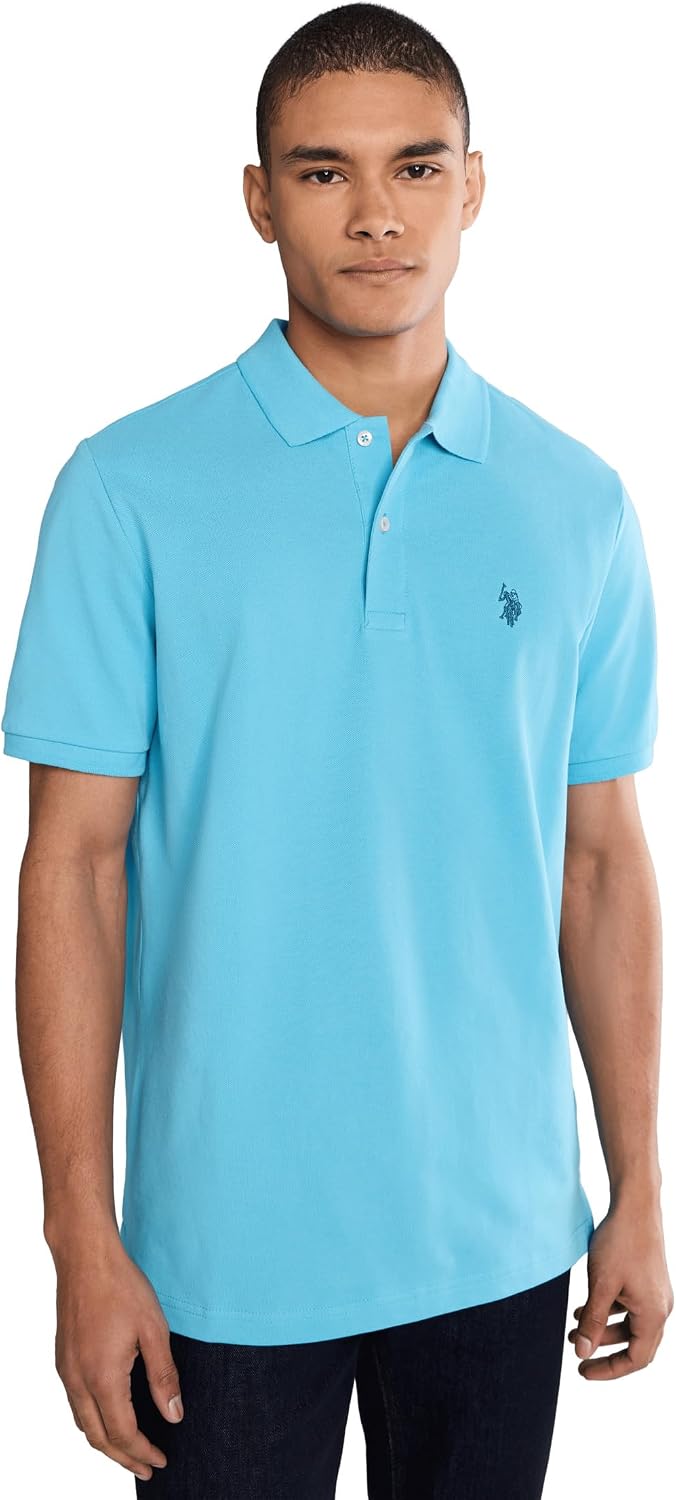 Men's Classic Pique Polo Shirt with Two Buttons, Black - Image 92