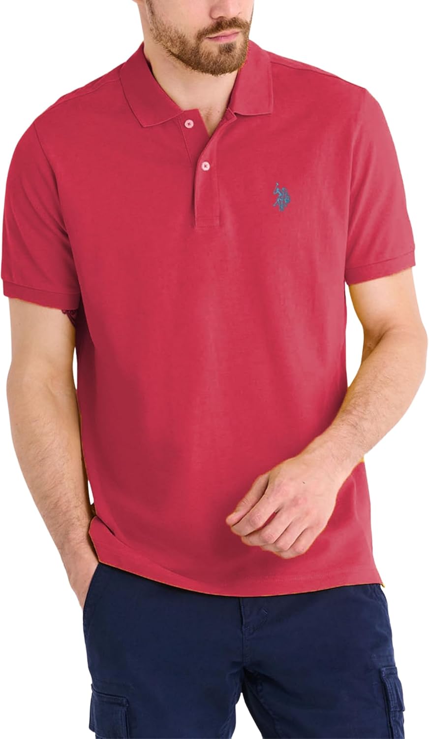 Men's Classic Pique Polo Shirt with Two Buttons, Black - Image 12
