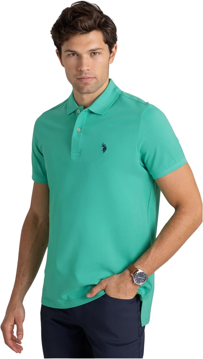 Men's Classic Pique Polo Shirt with Two Buttons, Black - Image 10