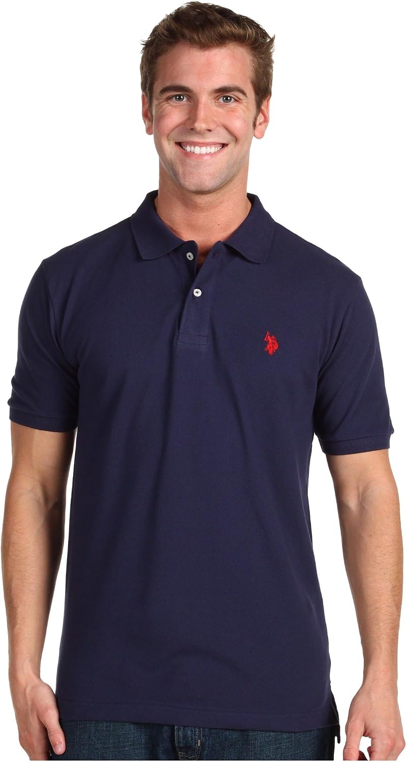 Men's Classic Pique Polo Shirt with Two Buttons, Black - Image 42