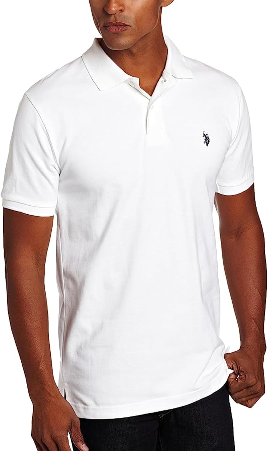 Men's Classic Pique Polo Shirt with Two Buttons, Black - Image 47