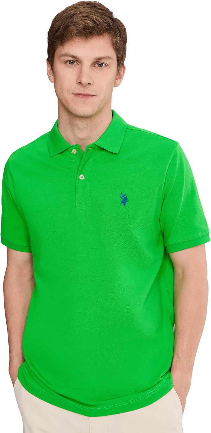 Men's Classic Pique Polo Shirt with Two Buttons, Black - Image 60