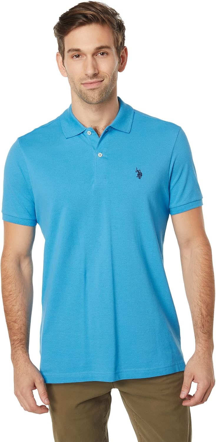 Men's Classic Pique Polo Shirt with Two Buttons, Black - Image 21