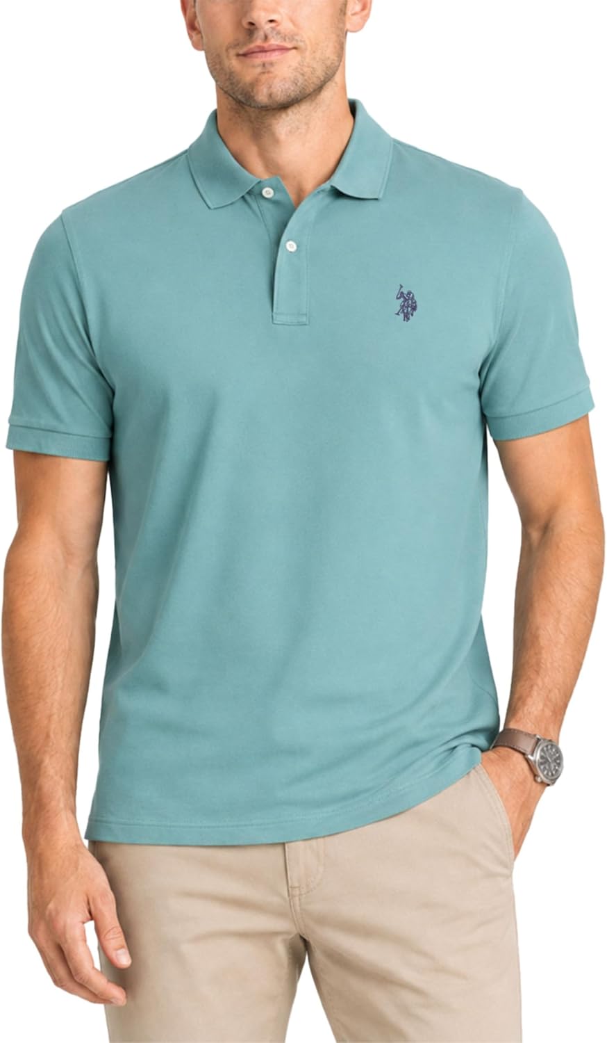 Men's Classic Pique Polo Shirt with Two Buttons, Black - Image 45