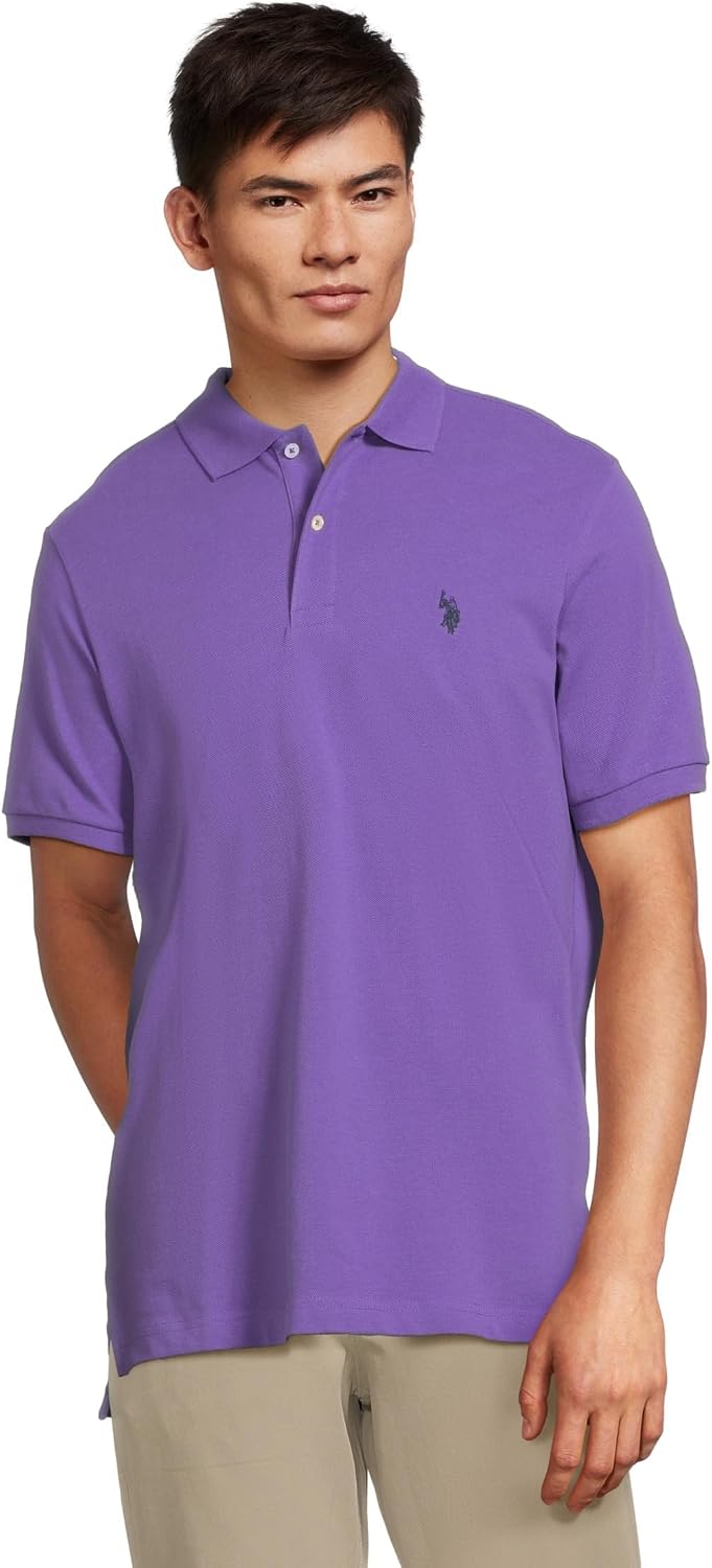 Men's Classic Pique Polo Shirt with Two Buttons, Black - Image 61