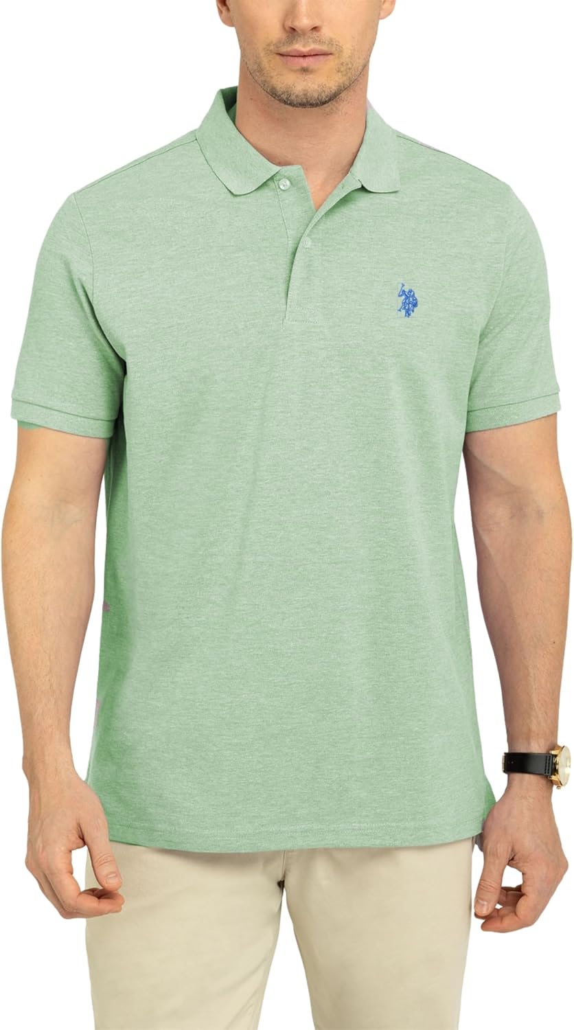 Men's Classic Pique Polo Shirt with Two Buttons, Black - Image 65