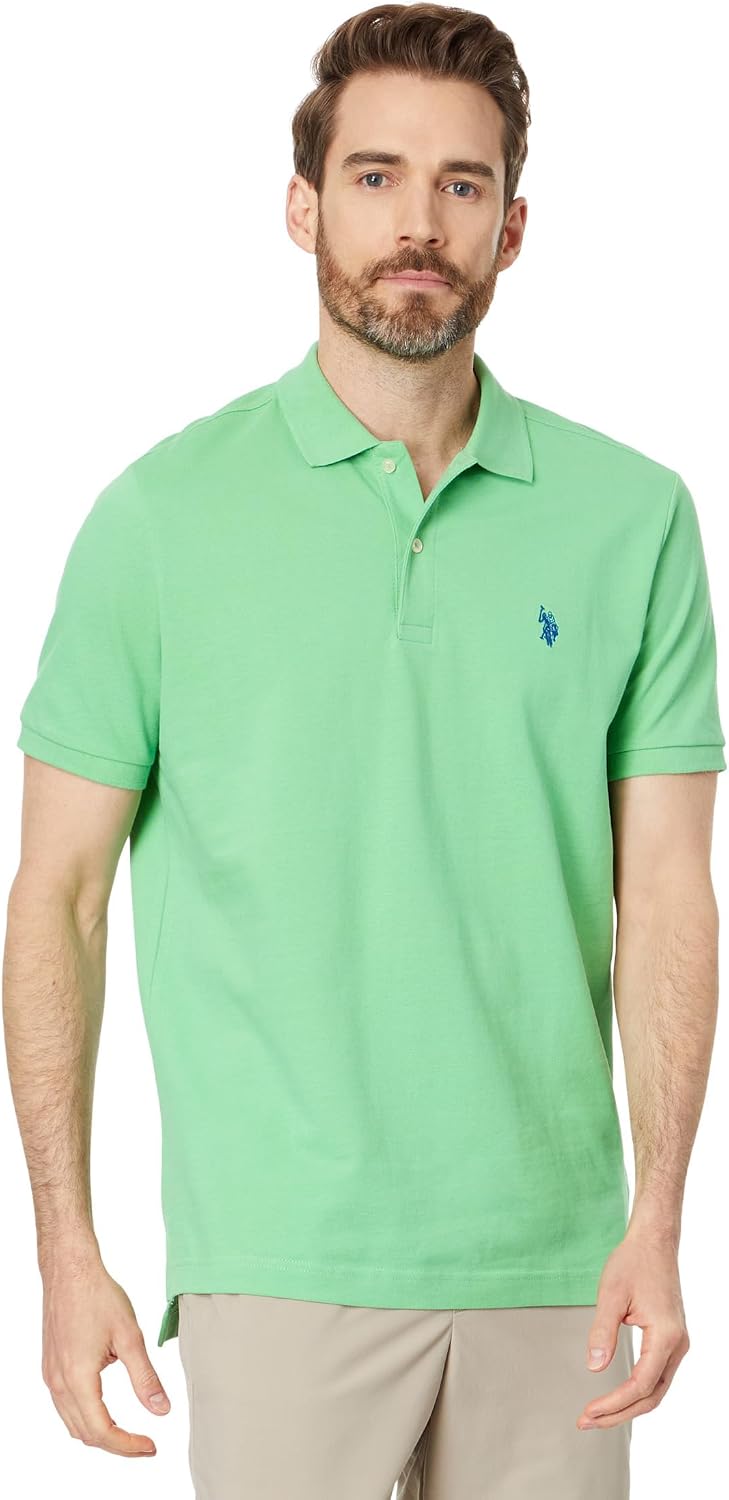 Men's Classic Pique Polo Shirt with Two Buttons, Black - Image 35
