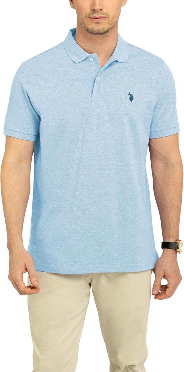 Men's Classic Pique Polo Shirt with Two Buttons, Black - Image 34