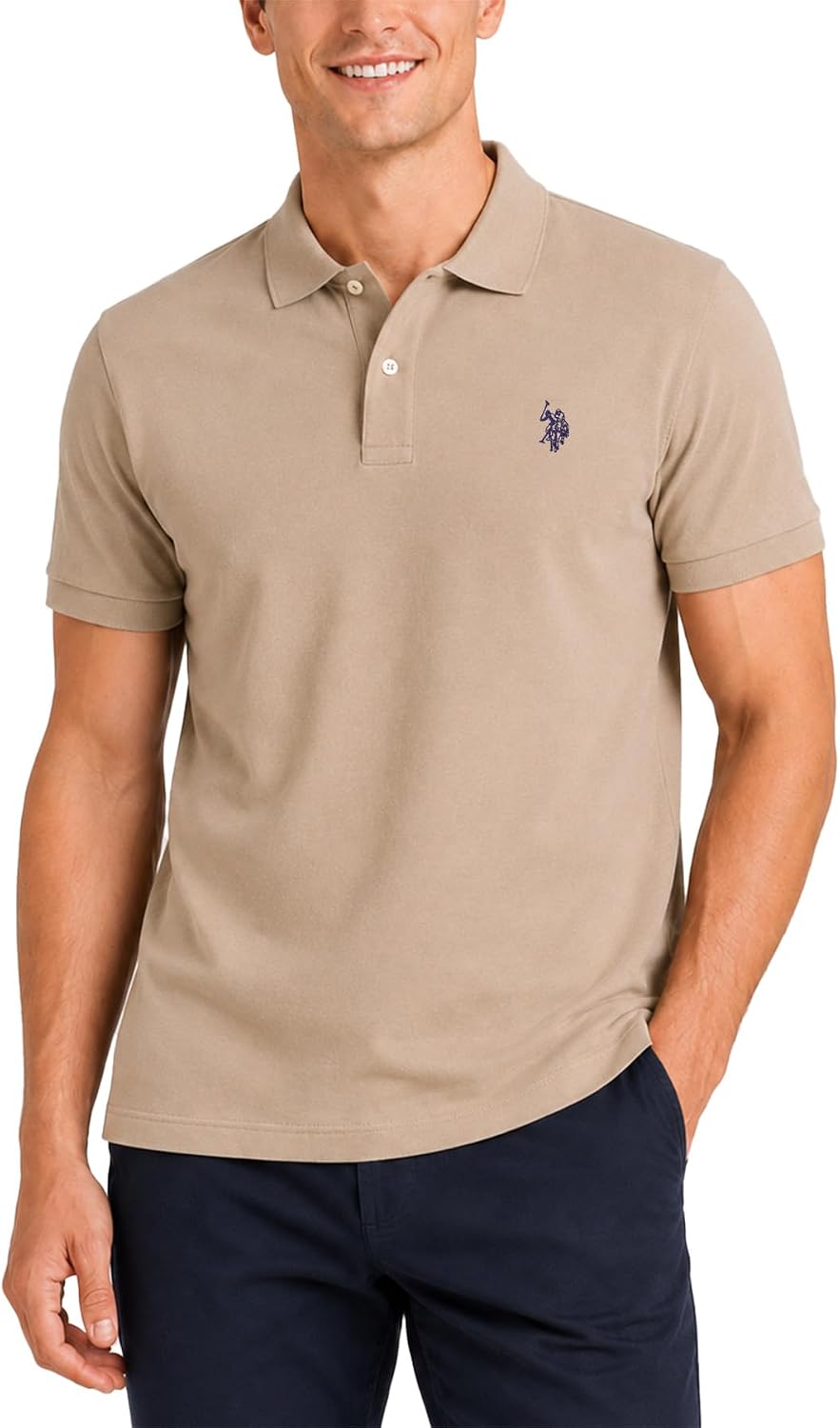Men's Classic Pique Polo Shirt with Two Buttons, Black - Image 49