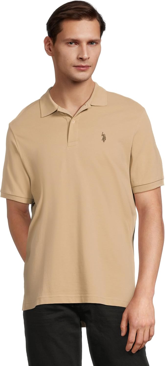 Men's Classic Pique Polo Shirt with Two Buttons, Black - Image 31