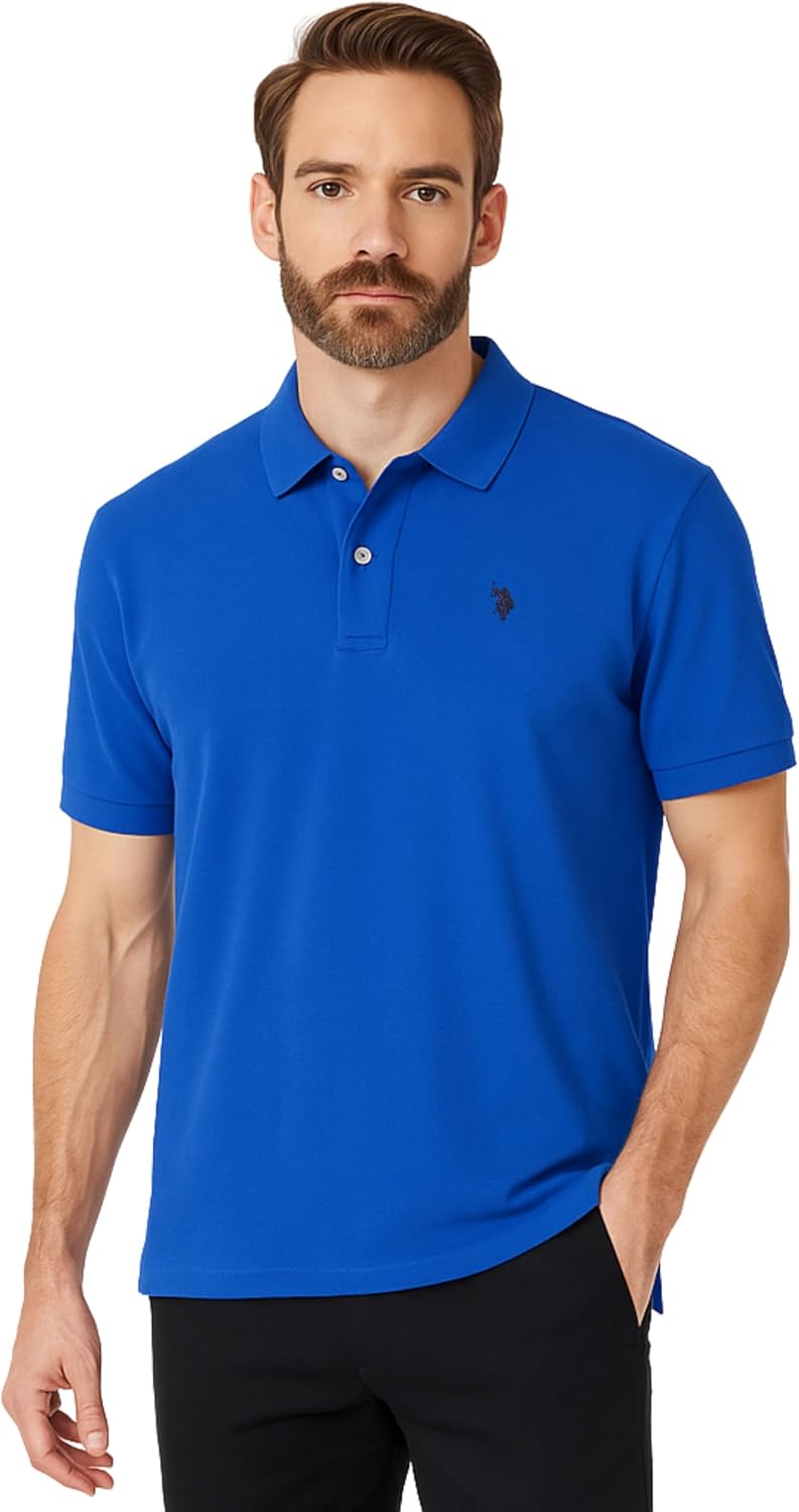 Men's Classic Pique Polo Shirt with Two Buttons, Black - Image 81