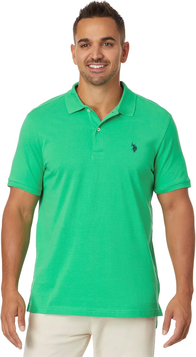Men's Classic Pique Polo Shirt with Two Buttons, Black - Image 55