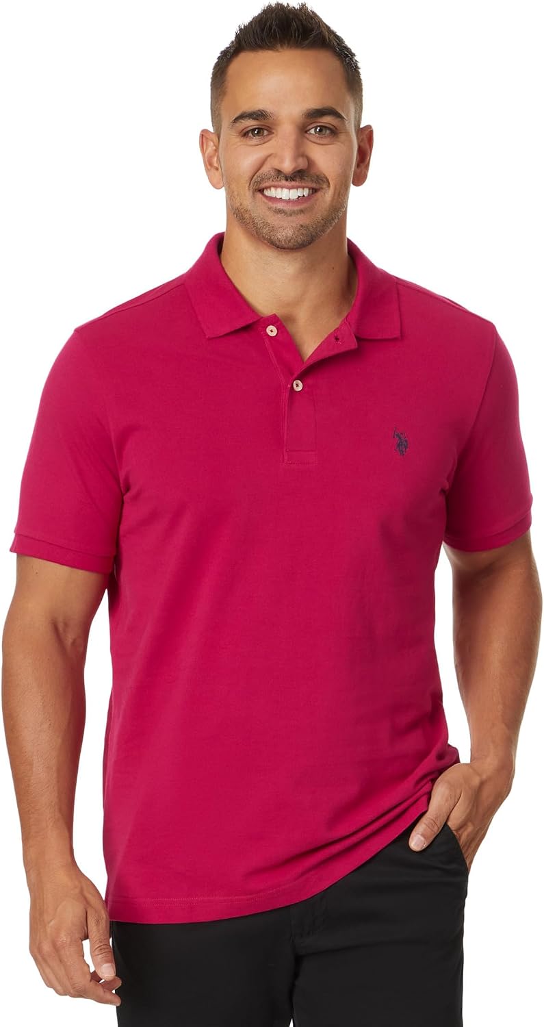 Men's Classic Pique Polo Shirt with Two Buttons, Black - Image 48