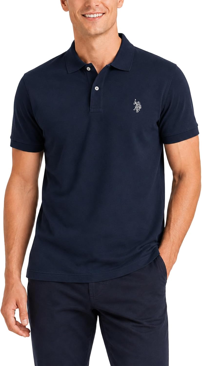 Men's Classic Pique Polo Shirt with Two Buttons, Black - Image 82