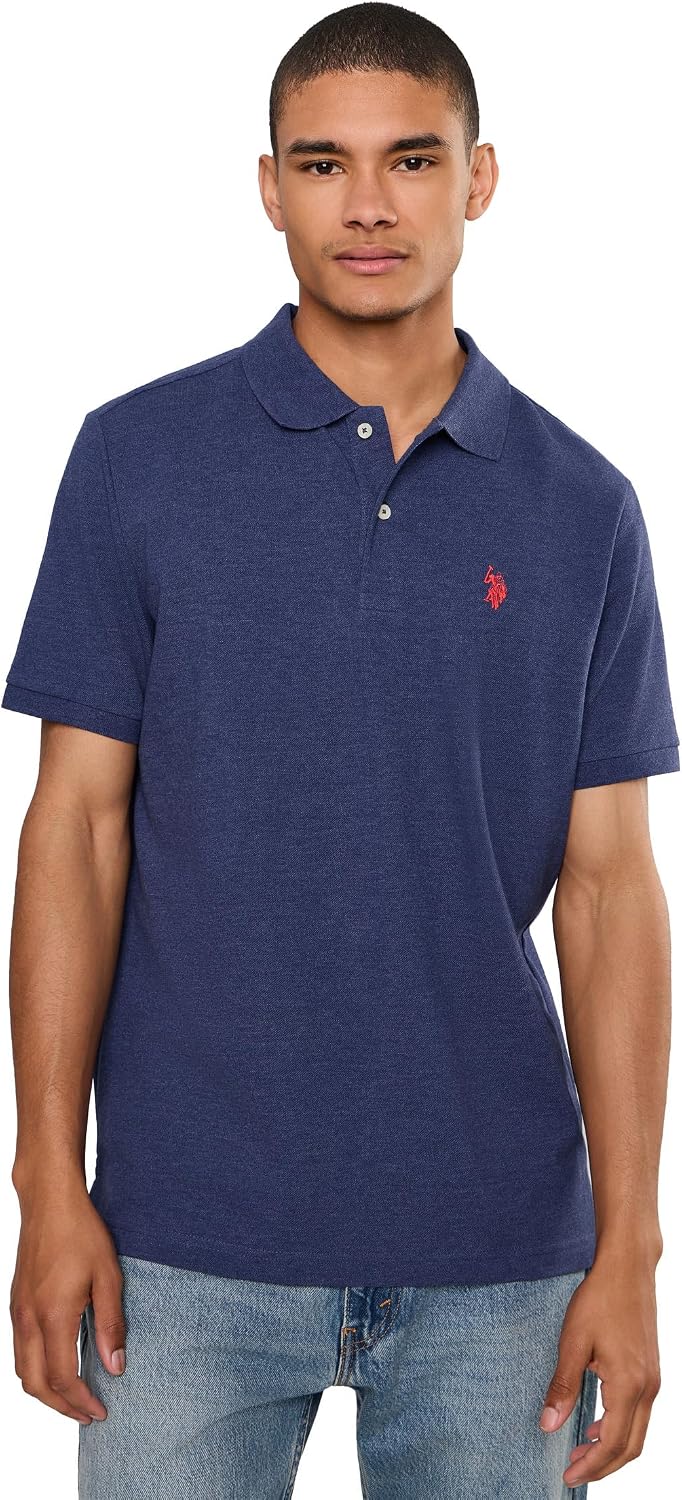 Men's Classic Pique Polo Shirt with Two Buttons, Black - Image 76