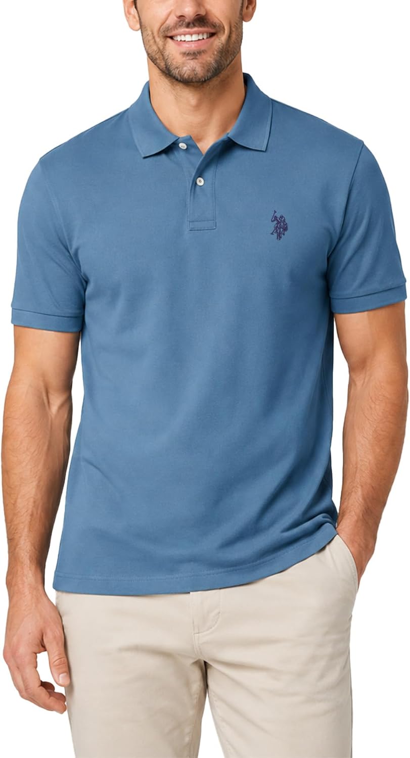 Men's Classic Pique Polo Shirt with Two Buttons, Black - Image 25