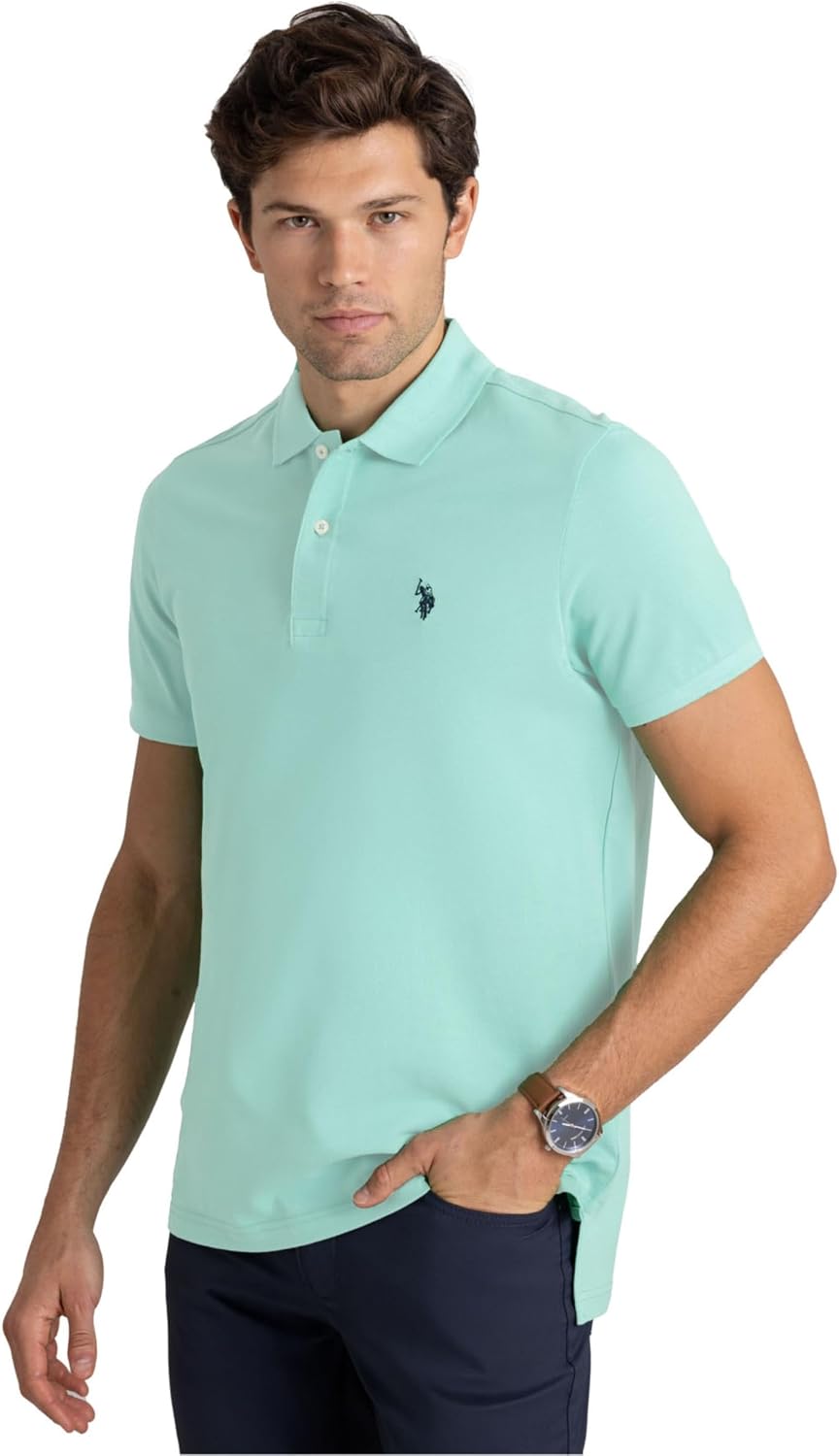 Men's Classic Pique Polo Shirt with Two Buttons, Black - Image 44