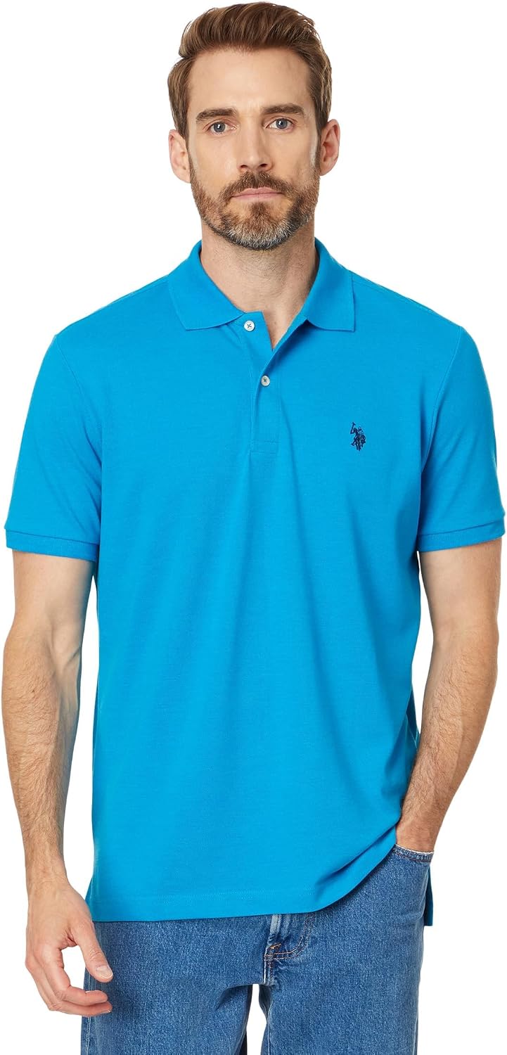 Men's Classic Pique Polo Shirt with Two Buttons, Black - Image 37