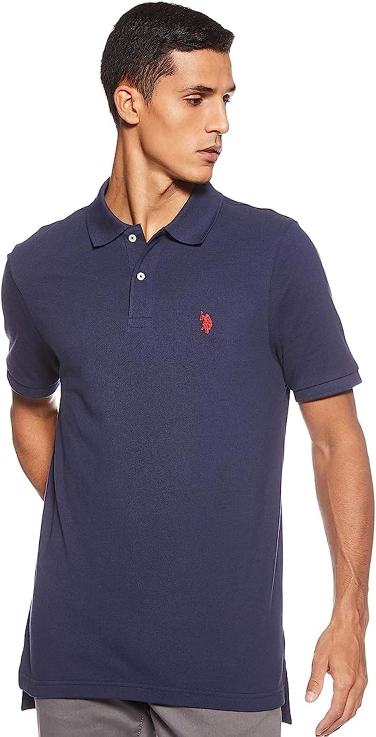 Men's Classic Pique Polo Shirt with Two Buttons, Black - Image 68
