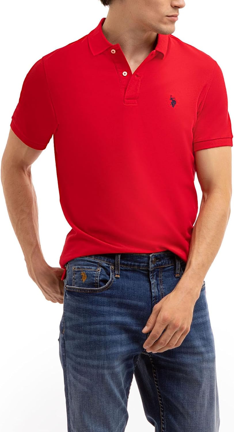Men's Classic Pique Polo Shirt with Two Buttons, Black - Image 96