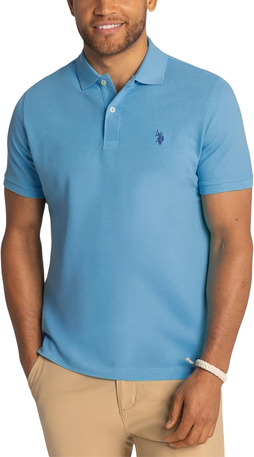 Men's Classic Pique Polo Shirt with Two Buttons, Black - Image 56