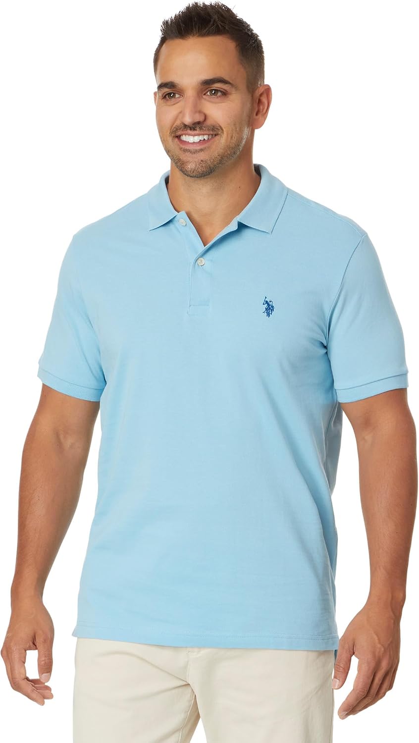 Men's Classic Pique Polo Shirt with Two Buttons, Black - Image 41