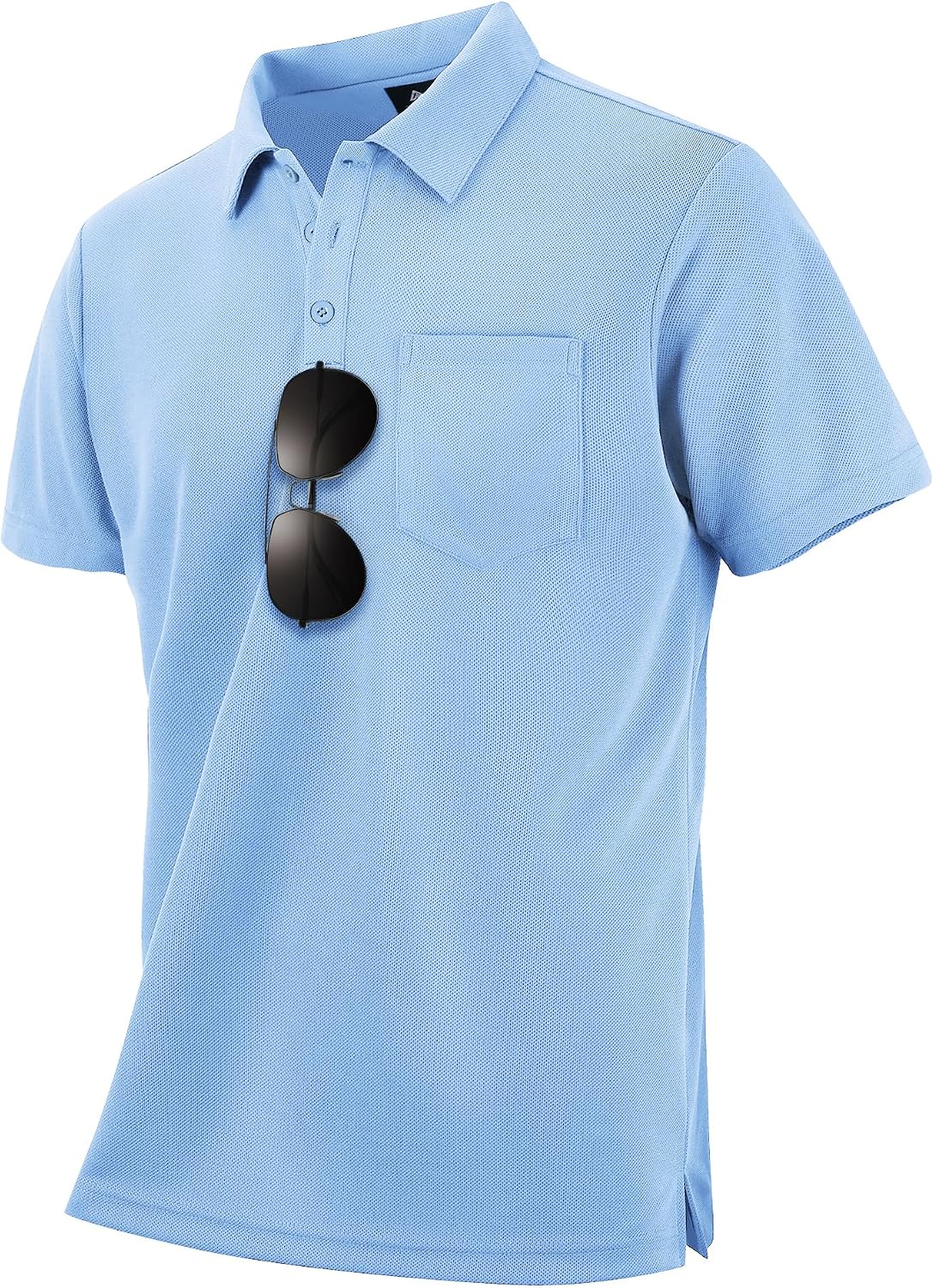 Men's Light Blue Short Sleeve Polo with Chest Pocket